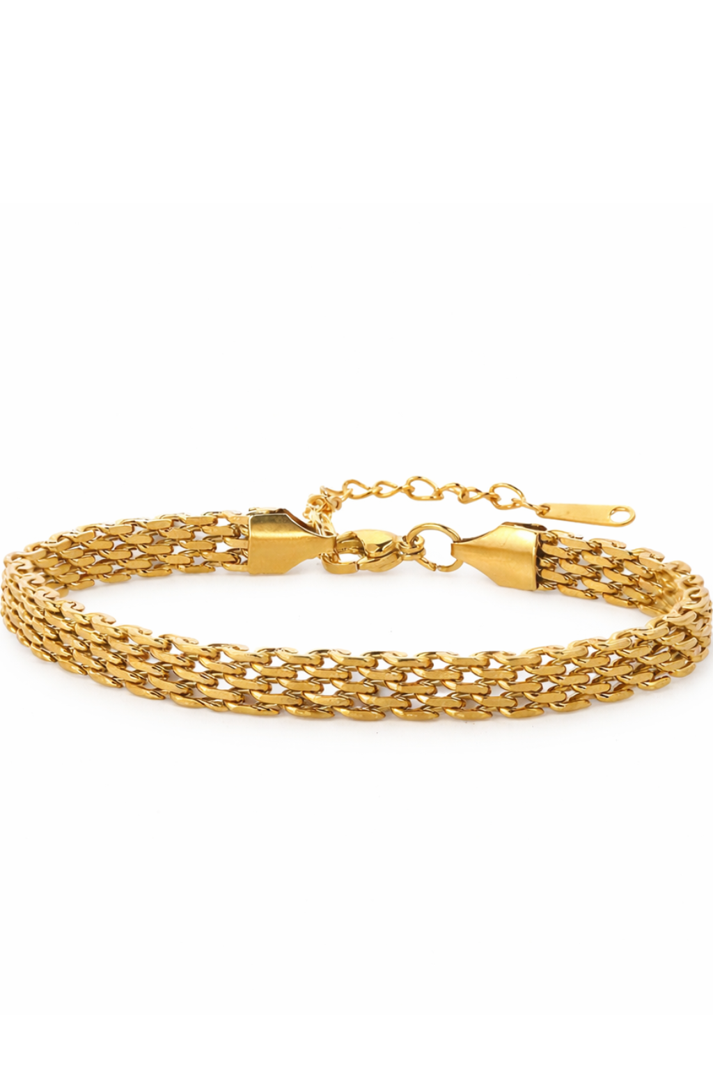 Gold chain bracelet on a white background